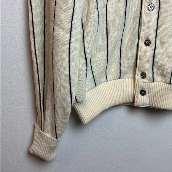 VTG Jantzen Candy Cane Striped Men’s Cardigan Sweater Cream Large Preppy Grandpa - Picture 5 of 6